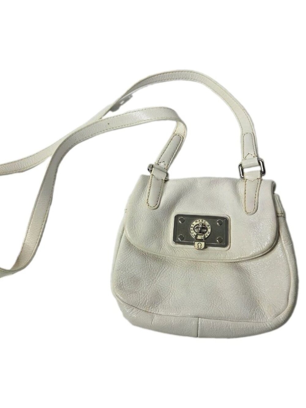 Marc by Marc Jacobs Women's Small White Pebbled Shoulder Bag Silver Snap Lined